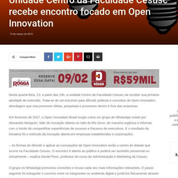 Unidade Centro da Faculdade Cesusc recebe encontro focado em Open Innovation- Business