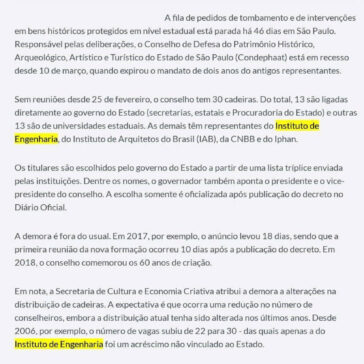 Sem nomeações, conselho estadual de patrimônio está parado há 46 dias em SP -Jaraguá AM
