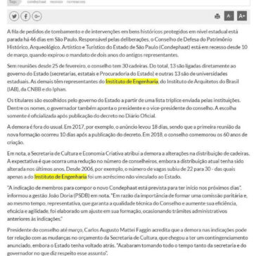 Sem nomeações, conselho estadual de patrimônio está parado há 46 dias em SP – A Tarde (On-line)