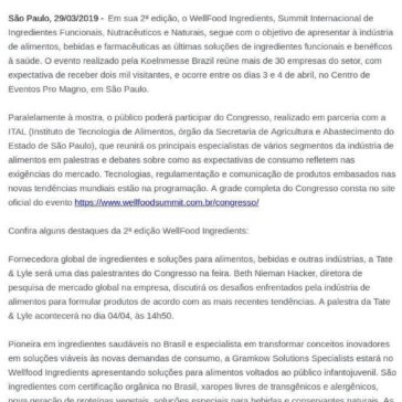 2ª edição do Wellfood Ingredients traz as mais recentes soluções para a indústria de alimentos e bebidas funcionais e saudáveis – Llaranjas