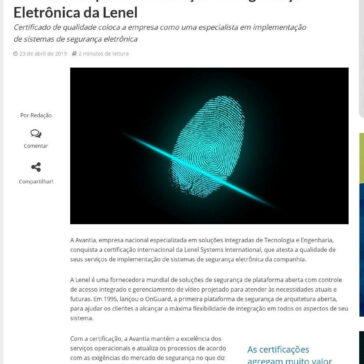 Avantia conquista certificação de Segurança Eletrônica da Lenel- InforChannel
