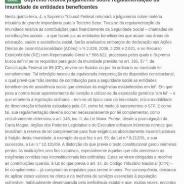 Supremo retoma julgamento sobre regulamentação da imunidade de entidades beneficentes- Política Livre