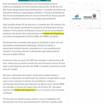 Sem nomeações, conselho estadual de patrimônio está parado há 46 dias em SP – Massa News