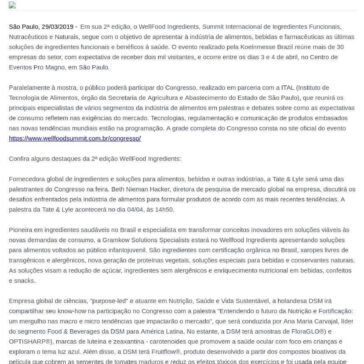 2ª edição do Wellfood Ingredients traz as mais recentes soluções para a indústria de alimentos e bebidas funcionais e saudáveis – 3 Pátrias