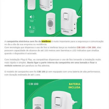 Campainha Sem Fio Intelbras – CIB 100 e CIK 200 -UpperSeg