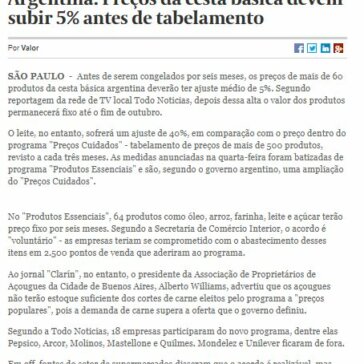 Argentina: Preços da cesta básica devem subir 5% antes de tabelamento – Valor Econômico