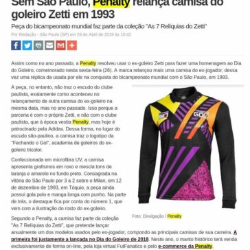 Sem São Paulo, Penalty relança camisa do goleiro Zetti em 1993 -Máquina do Esporte