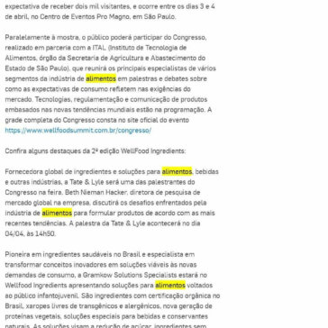 2ª edição do Wellfood Ingredients traz as mais recentes soluções para a indústria de alimentos e bebidas funcionais e saudáveis – Broadcast