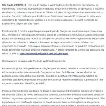 2ª edição do Wellfood Ingredients traz as mais recentes soluções para a indústria de alimentos e bebidas funcionais e saudáveis – Llaranjas