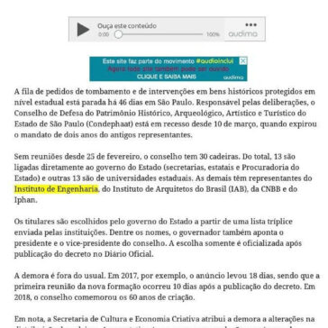 Sem nomeações, conselho estadual de patrimônio está parado há 46 dias em SP – Meon