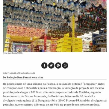 Lojas de Curitiba Procon e Disque Economia encontram variação de até 101% no preço do chocolate – BemParaná