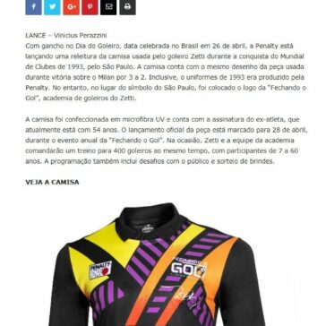 Camisa do goleiro Zetti no título do Mundial de Clubes de 1993 é relançada -SPNet