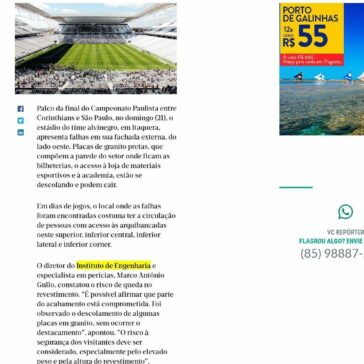 Estádio do Corinthians tem falhas em sua fachada e infiltrações- Diário do Nordeste (On-line)