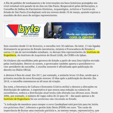 Sem nomeações, conselho estadual de patrimônio está parado há 46 dias em SP- O Liberal