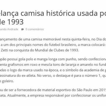 Penalty relança camisa histórica usada por Zetti no Mundial de 1993 -Conexão Marília