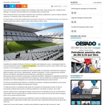 Estádio do Corinthians apresenta falhas em sua fachada e infiltrações- O Estado