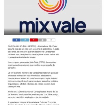 Estado de São Paulo está há mais de um mês sem conselho de patrimônio -Mix Vale