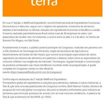 2ª edição do Wellfood Ingredients traz as mais recentes soluções para a indústria de alimentos e bebidas funcionais e saudáveis – Wellfood