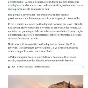 Estado de São Paulo está há mais de um mês sem conselho de patrimônio -Folha de S. Paulo (On-line)