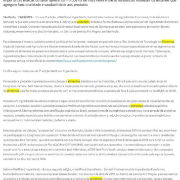 2ª edição do Wellfood Ingredients traz as mais recentes soluções para a indústria de alimentos e bebidas funcionais e saudáveis – Comunique-se