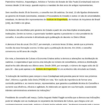Sem nomeações, conselho estadual de patrimônio está parado há 46 dias em SP- Notícias do Dia Net