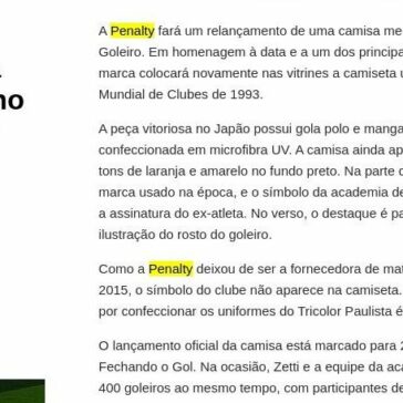 Penalty relança camisa histórica usada por Zetti no Mundial de 1993- Yahoo!