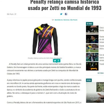 Penalty relança camisa histórica usada por Zetti no Mundial de 1993 -Gazeta Esportiva