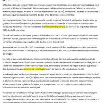 Sem nomeações, conselho estadual de patrimônio está parado há 46 dias em SP – Tribuna do Agreste