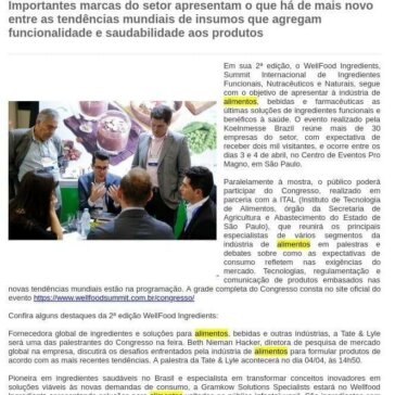 2ª edição do Wellfood Ingredients traz as mais recentes soluções para a indústria de alimentos e bebidas funcionais e saudáveis – Gazeta de Votorantim