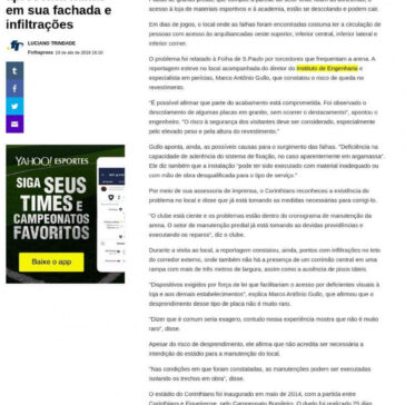 Estádio do Corinthians apresenta falhas em sua fachada e infiltrações -Yahoo!