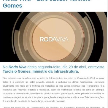 Roda Viva – 29/04/2019: Tarcísio Gomes -O Portal N10