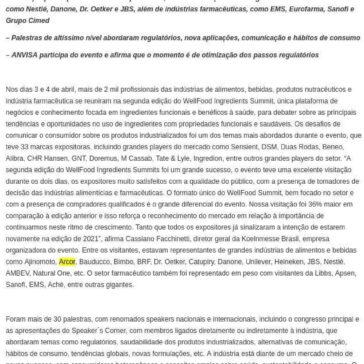 WellFood Ingredients Summit consolida-se como vetor de inovações para a indústria de alimentos funcionais, nutracêuticos e saudáveis – Revista Laticínios