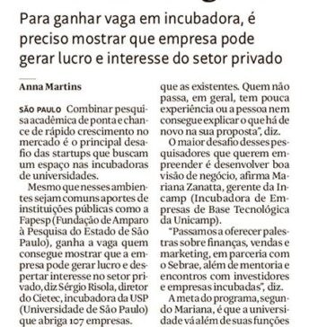 Universidades ajudam aluno a transformar ideia em negócio- Folha de S. Paulo