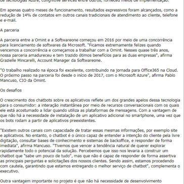 Chatbot Omint com a atuação da Softwareone como parceiro advisor e tecnologias Microsoft- Call to Call