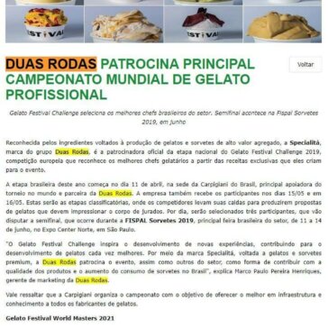 DUAS RODAS PATROCINA PRINCIPAL CAMPEONATO MUNDIAL DE GELATO PROFISSIONAL – Italian Food