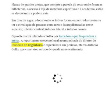 Estádio do Corinthians apresenta falhas em fachada e infiltrações- Folha de S. Paulo (On-line)