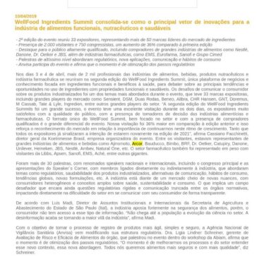 WellFood Ingredients Summit consolida-se como o principal vetor de inovações para a indústria de alimentos funcionais, nutracêuticos e saudáveis – Feiras do Brasil