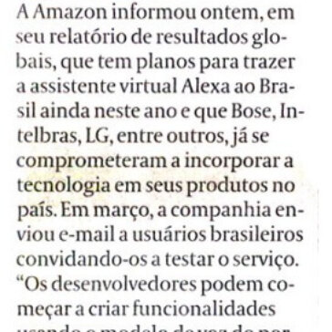 Alexa no Brasil -Valor Econômico