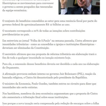 Instituições filantrópicas fazem lobby por isenções de R$ 12 bi -Valor Econômico (On-line)