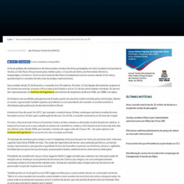 Sem nomeações, conselho estadual de patrimônio está parado há 46 dias em SP -ES Hoje