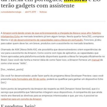 Amazon libera kit de desenvolvimento da Alexa em português; Intelbras e LG terão gadgets com assistente- Curiosidade e Tecnologia