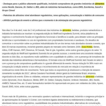 WellFood Ingredients Summit consolida-se como vetor de inovações para a indústria de alimentos funcionais, nutracêuticos e saudáveis – Revista IT