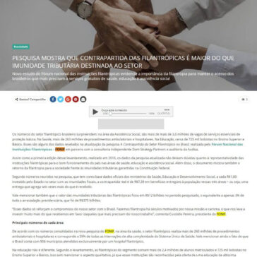 PESQUISA MOSTRA QUE CONTRAPARTIDA DAS FILANTRÓPICAS É MAIOR DO QUE IMUNIDADE TRIBUTÁRIA DESTINADA AO SETOR- Forum de Sustentabilidade