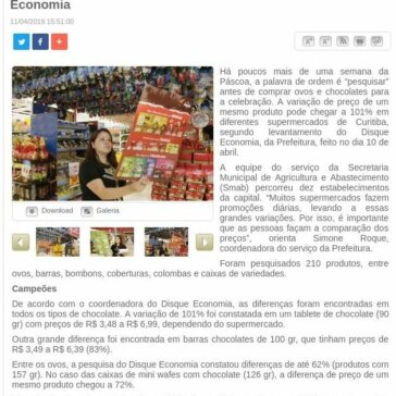 Preço do chocolate tem variação de até 101%, aponta Disque Economia – Prefeitura de Curitiba