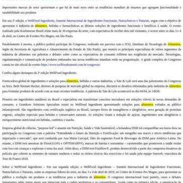 2ª edição do Wellfood Ingredients traz as mais recentes soluções para a indústria de alimentos e bebidas funcionais e saudáveis – Aditivos & Ingredientes