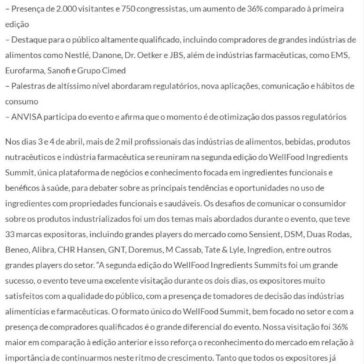 WellFood Ingredients Summit consolida-se como o principal vetor de inovações para a indústria de alimentos funcionais, nutracêuticos e saudáveis – Negócios em Foco