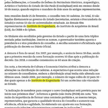 Sem nomeações, conselho estadual de patrimônio está parado há 46 dias em SP – Repórter Diário (On-line)