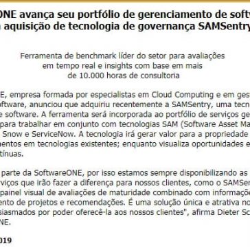 SoftwareONE avança seu portfólio de gerenciamento de software com a aquisição de tecnologia de governança SAMSentry- Call to Call