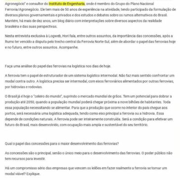 Jorge Hori, especialista em ferrovias, fala do papel e do desenvolvimento deste importante setor no Brasil- Log Web