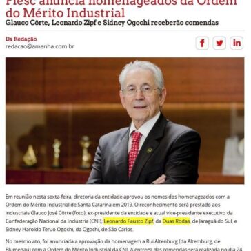 Fiesc anuncia homenageados da Ordem do Mérito Industrial – Revista Amanhã